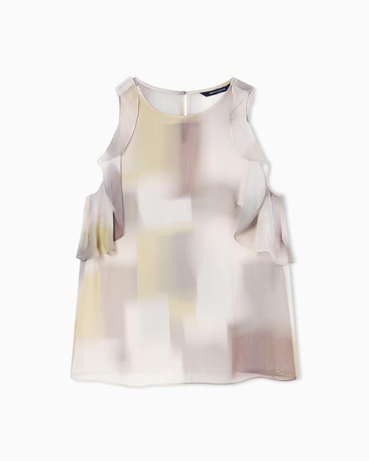 ARMANI EXCHANGE White Abstract Print Viscose Top With Ruffles