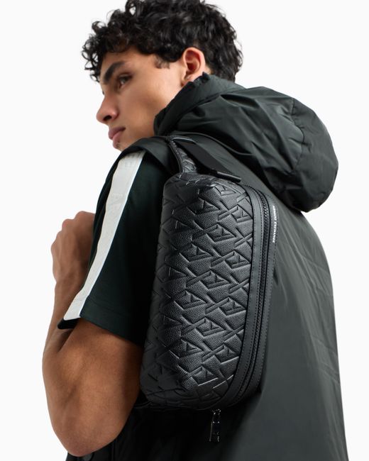 ARMANI EXCHANGE Black Waist Bag With An Embossed Pattern And Adjustable Strap for men