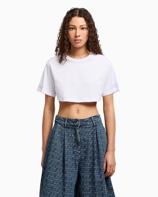 ARMANI EXCHANGE White Cropped T-Shirt With Logo On The Sleeves
