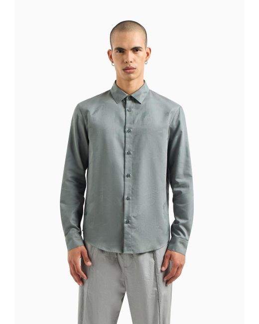 Armani Exchange Green Slim-fit Shirt In Jacquard Cotton Blend for men