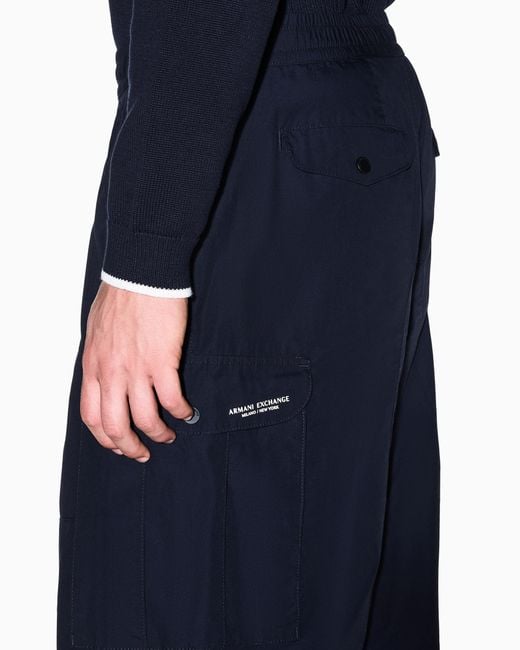 ARMANI EXCHANGE Blue Oversized Fit Trousers Cotton Poplin for men
