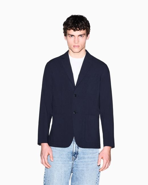 ARMANI EXCHANGE Blue Structured Wool Blend Casual Jacket for men