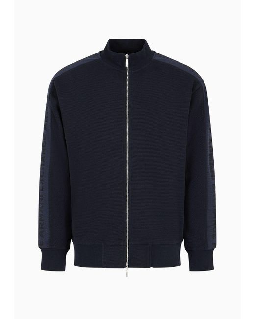 Armani Exchange Blue Full-zip Sweatshirt In Jacquard Jersey for men