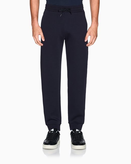 ARMANI EXCHANGE Blue Bonded Stretch Cotton Joggers With Ribbed Cuffs Icon for men