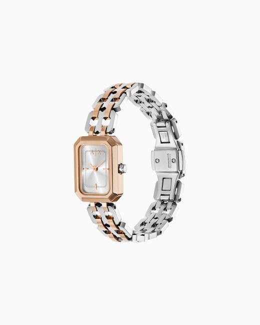 ARMANI EXCHANGE White Two-Hand Two-Tone Stainless Steel Watch