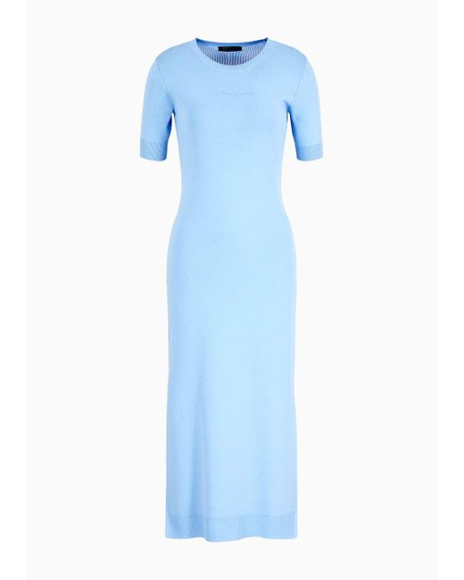 Armani Exchange Blue Asv Recycled Knit Logo Long Dress