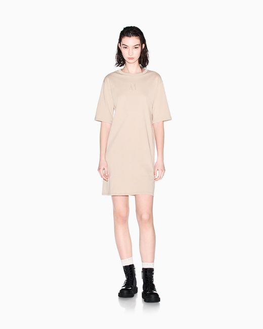 ARMANI EXCHANGE Natural Short-Sleeve Cotton Jersey T-Shirt Dress With Logo Icon