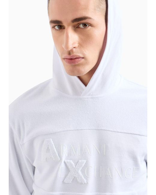 Armani Exchange White Hooded Sweatshirt With Tone-on-tone Application for men