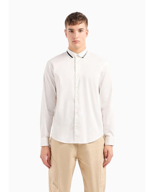 Armani Exchange White Regular Fit Shirt In Stretch Satin Fabric for men