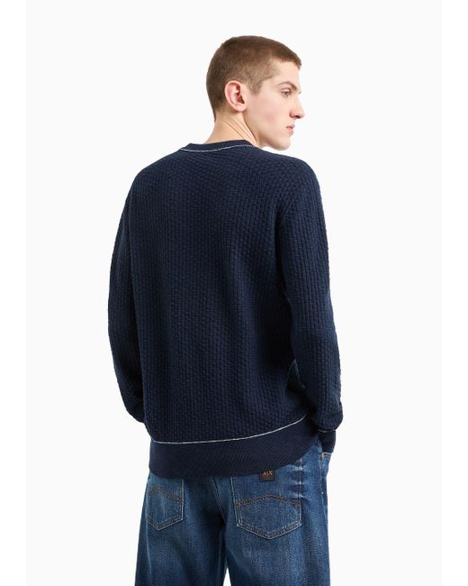 Armani Exchange Blue Crew-neck Sweater In Cotton And Linen for men