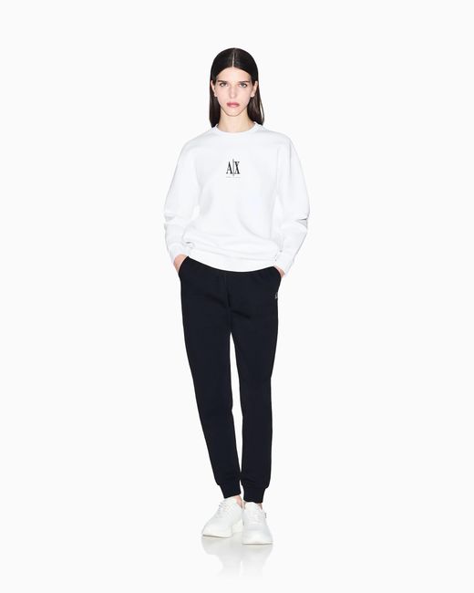 ARMANI EXCHANGE White Crew-Neck Stretch Cotton Sweatshirt With A Logo Icon