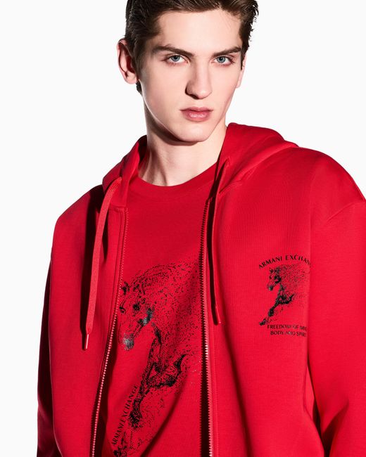ARMANI EXCHANGE Red Regular Fit Mercerized Cotton Jersey T-Shirt With Horse for men
