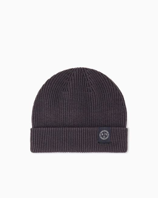 ARMANI EXCHANGE Blue Knitted Beanie Hat for men