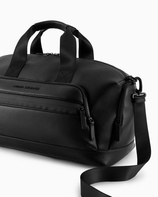 ARMANI EXCHANGE Black Rectangular Duffel Bag With External Pocket for men