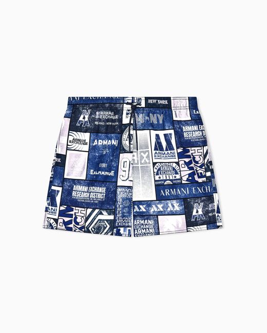 ARMANI EXCHANGE Blue Boxer Swim Trunks With Pockets for men