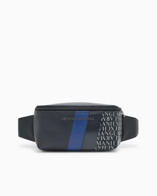 ARMANI EXCHANGE Blue Monogram And Stripes Bum Bag for men
