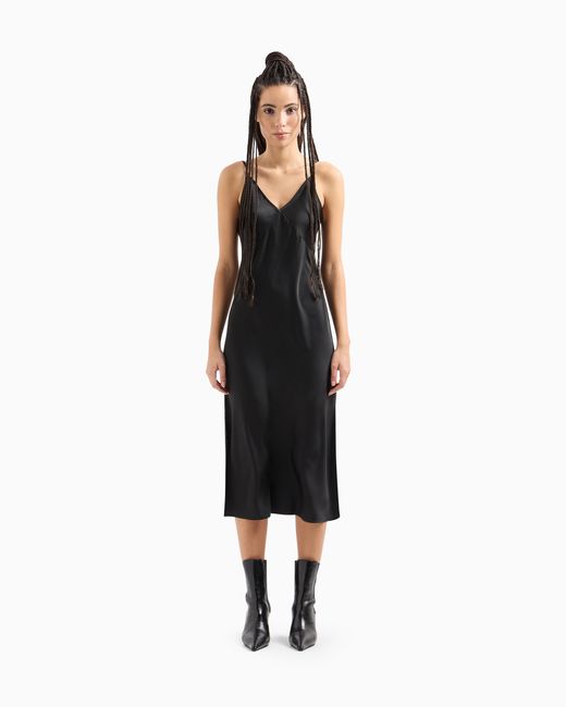 ARMANI EXCHANGE Black Shiny Satin Midi Dress