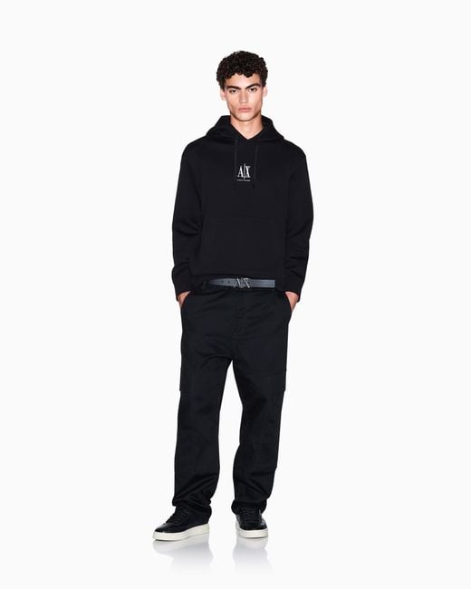 Sudadera Con Capucha De Algodón Elástico Con Logotipo Icon ARMANI EXCHANGE de hombre de color Black
