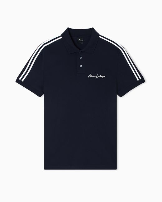 ARMANI EXCHANGE Blue Stretch Cotton Piquet Polo With Stripes And Logo Essential for men