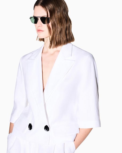 ARMANI EXCHANGE White Linen Twill Fabric Jacket