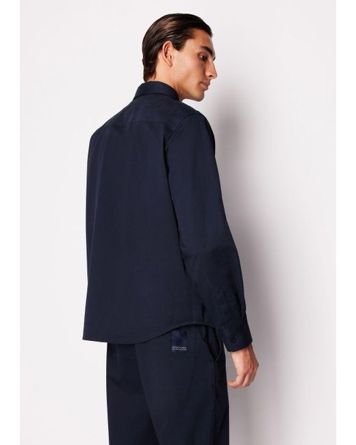 Camicia Loose Fit In Cotone Stretch Con Patch Logo di Armani Exchange in Blue da Uomo