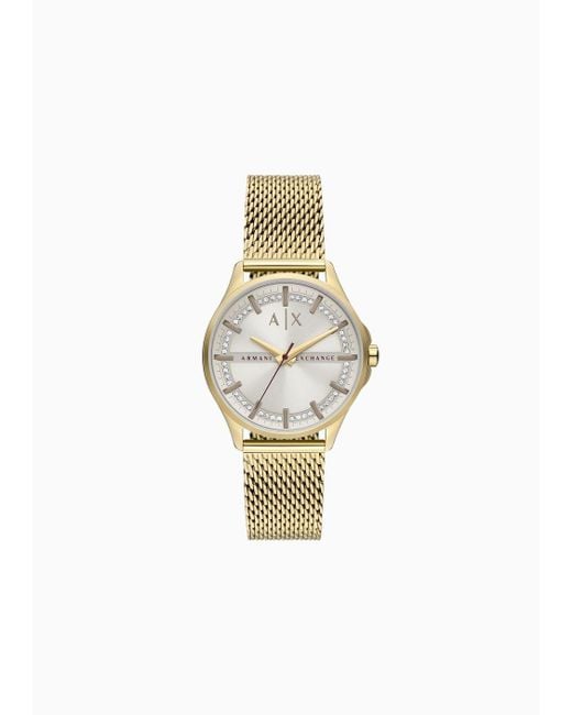 Three-hand Gold-tone Stainless Steel Mesh Watch Armani Exchange de color White