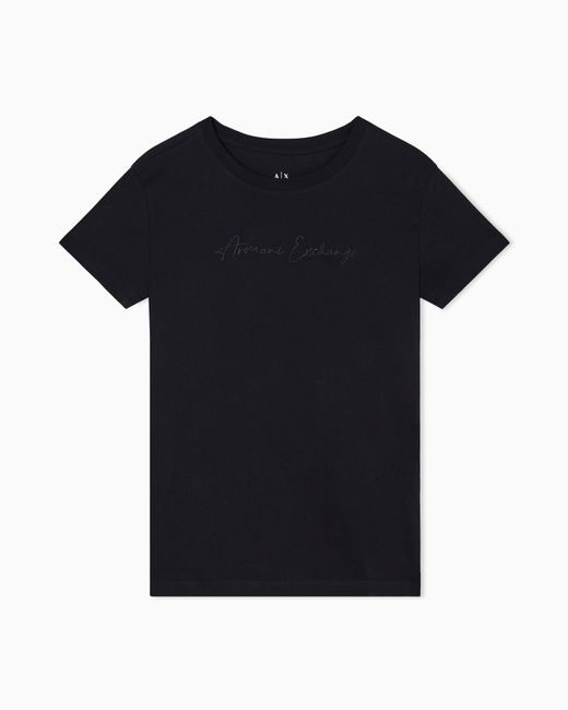 ARMANI EXCHANGE Black Jersey T-Shirt With A Crew Neck Essential Logo Signature
