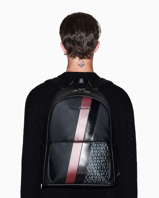 ARMANI EXCHANGE Blue Backpack With Monogram And Stripes for men