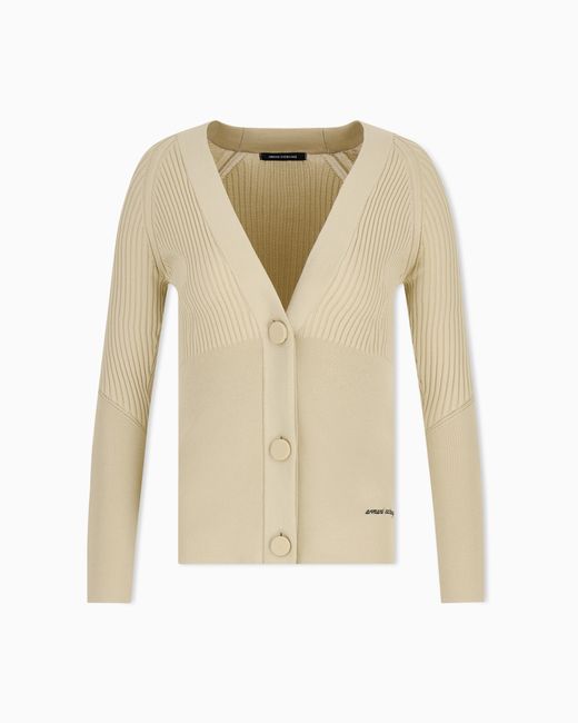 ARMANI EXCHANGE White Regular Fit Cardigan Knitted Recycled Viscose