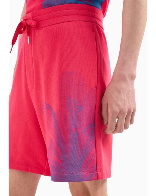 Armani Exchange Pink Organic Cotton Shorts With Asv Foliage Print for men