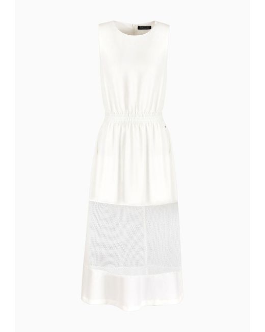 Armani Exchange White Asv Recycled Fabric Transparent Mesh Detail Long Dress