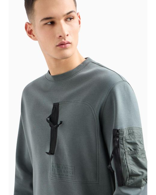Armani Exchange Blue Crew-neck Sweatshirt With Decorative Pockets for men