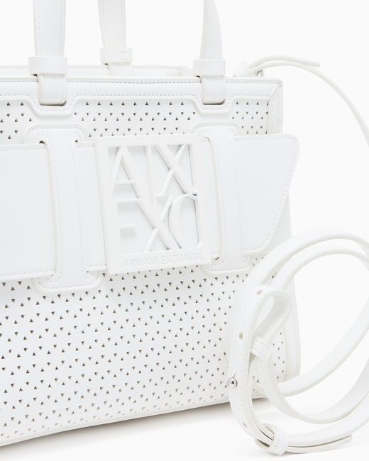 Shopper Piccola Traforata Con Fascia Logo di ARMANI EXCHANGE in White