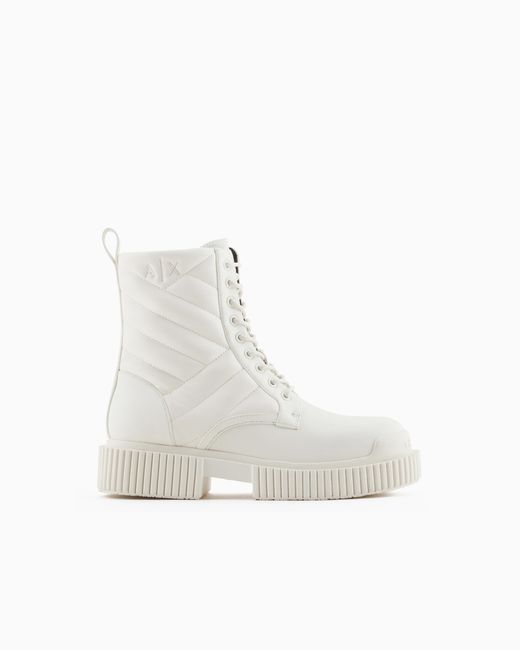 ARMANI EXCHANGE White Quilted Leather Amphibians