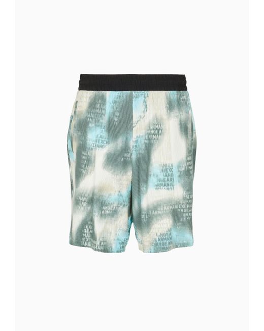 Armani Exchange Green Shorts In Camouflage Waffle Fabric for men