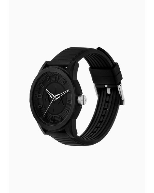 Armani Exchange Three-hand Black Silicone Watch And Bracelet Set for men