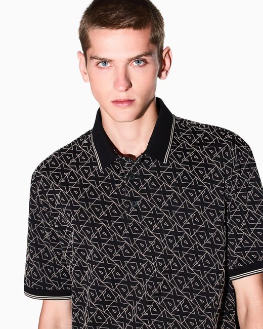 Polo Regular Fit Logo Allover di ARMANI EXCHANGE in Black da Uomo