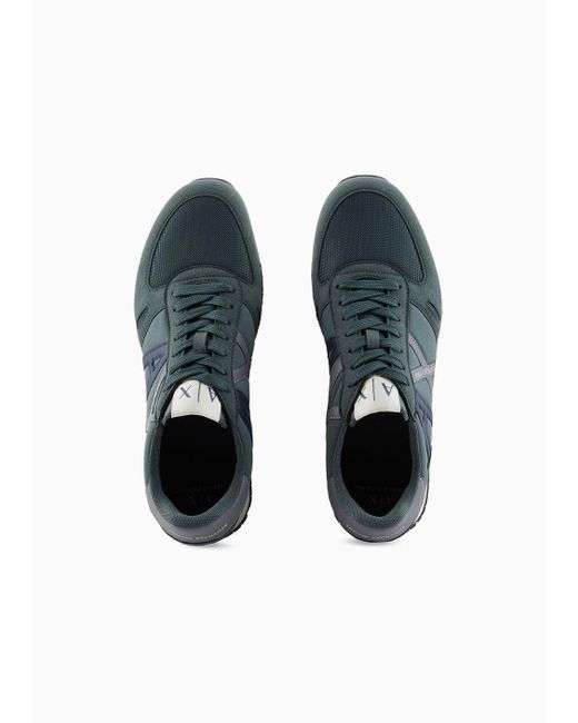 Armani Exchange Blue Sneakers In Eco-suede, Mesh And Nylon for men