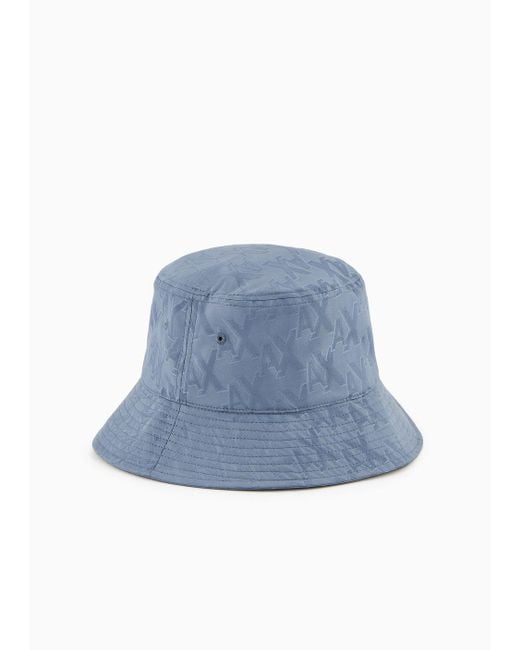 Armani Exchange Blue Bucket Hat In Monogram Technical Fabric for men