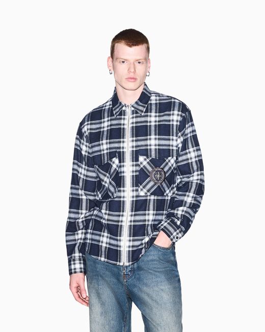 ARMANI EXCHANGE Blue Oversized Fit Shirt Cotton for men