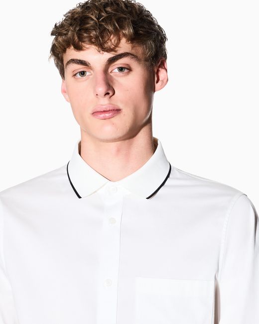 ARMANI EXCHANGE White Stretch Cotton Shirt With Contrasting Profiles for men