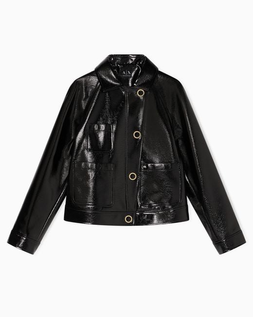 ARMANI EXCHANGE Black Blouson Gloss Vinyl Wet Look