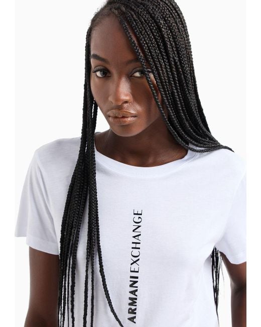 Armani Exchange White Slim Fit Pima Cotton T-shirt With Logo Print
