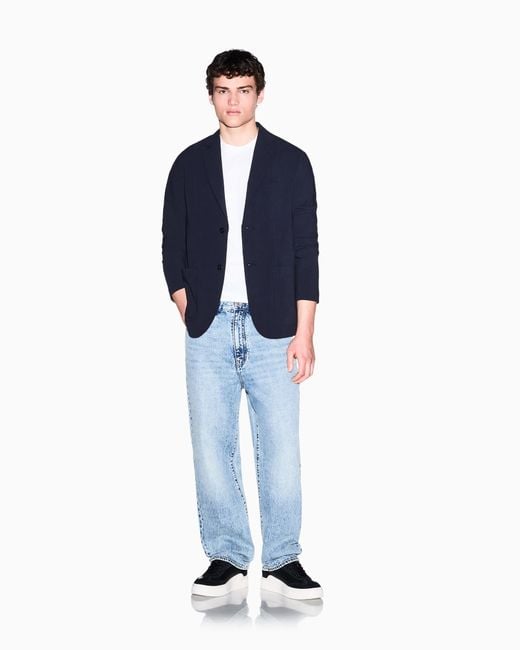 ARMANI EXCHANGE Blue Structured Wool Blend Casual Jacket for men