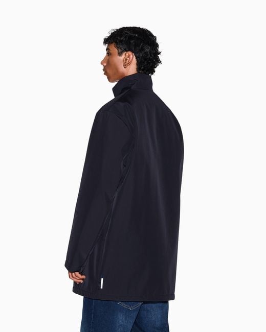 ARMANI EXCHANGE Blue Overcoat With A High Collar And Concealed Zipper Essential for men