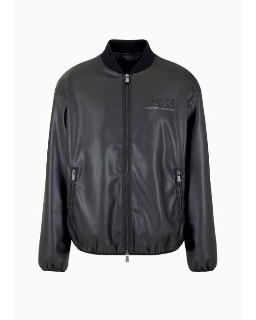 Armani Exchange Black Coated Eco Leather Bomber Jacket for men