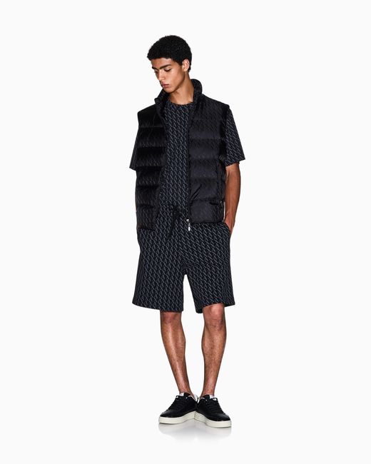 ARMANI EXCHANGE Black French Terry Shorts With An All-Over Pattern Essential for men