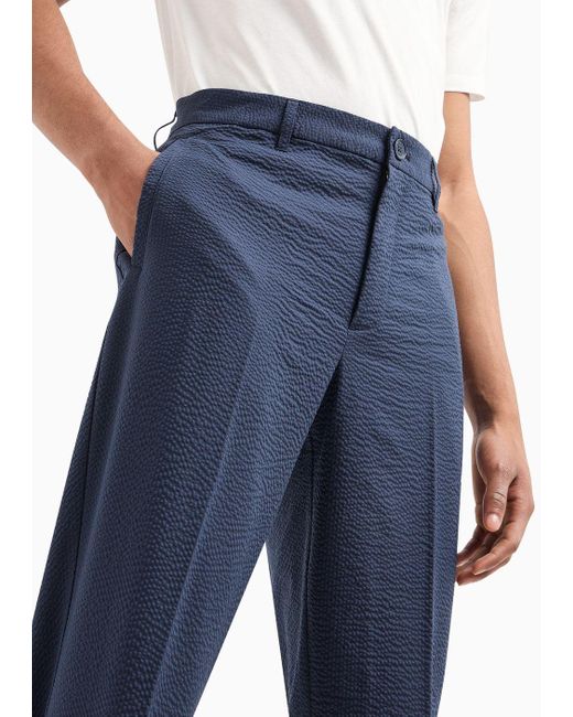 Armani Exchange Blue Regular Fit Seersucker Trousers for men