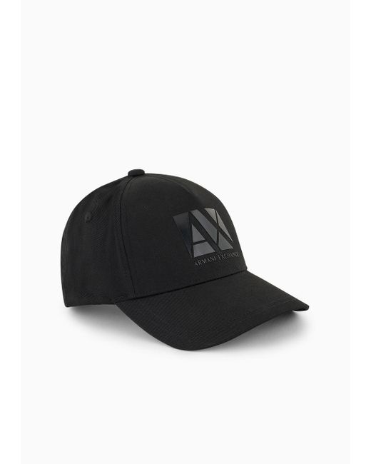 Armani Exchange Black Hat With Visor With Tone-on-tone Logo