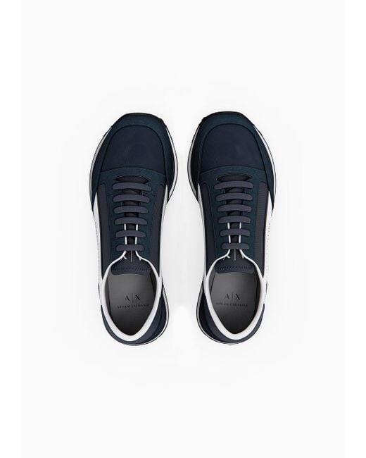 Armani Exchange Blue Logo Lettering Leather Sneakers for men